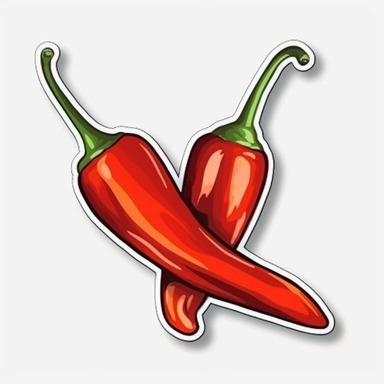 two crossed chilli peppers, bold line, clipart, sticker, white background, no shadow, 8k detail--s 750