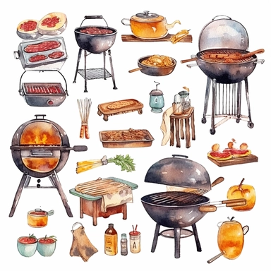 watercolor barbecue clipart , clipart sheet