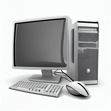 computer, screen, keyboard, mouse and case , clipart, white background