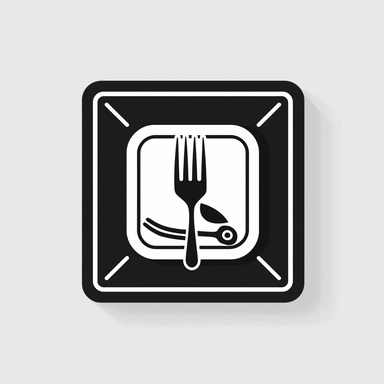 a food platter sqaure logo with simple clipart style spon fork and knife, line art, ink, modern