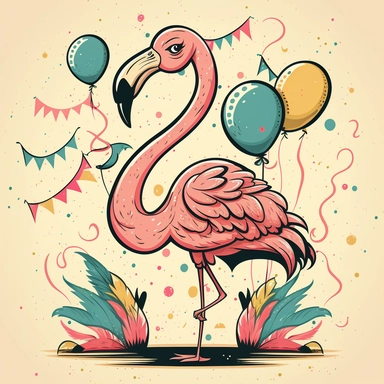Flamingo birthday, cartoon, vector, sharp focus, super detailed, illustration, 16:9, v4, q2, 16k, High quality, clipart