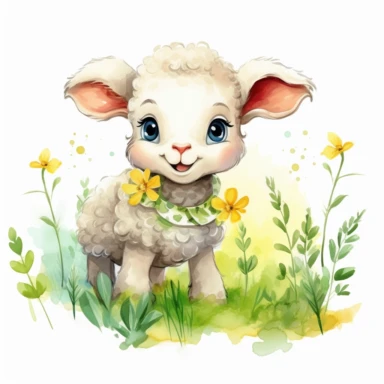 cute lamb grazing in the meadow clipart, original hand drawing, watercolor, understated and flawless for t shirt and cup printing, happy cute smily, transparent background, realistic painting, portrait without writing , style of the artwork, mood of the artwork, vector, contour , white background, 8K quality, ultra detailed , without signature and without meaningless lines, clipart, white background, High Quality, no writting background, no writting, ultra detailed, no symbol, without logo and e