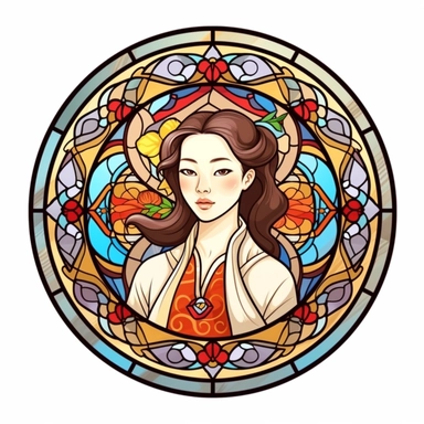 Vintage Cute Beautiful Round Stained Glass Korean fashion girl Sublimation Clipart, Cartoon, hyper realistic, intricate detail, illustration style, high solution, on the white background