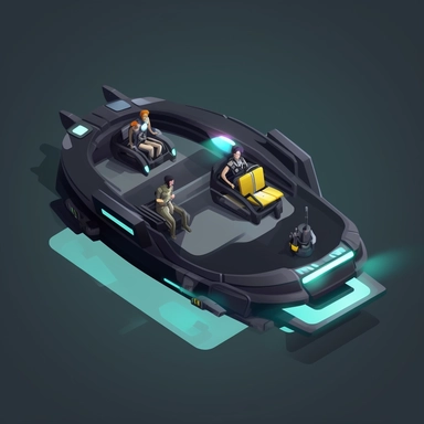 futuristic small family hovercraft concept, isometric perspective, game sprite, sci-fi, fun, creative, cartoon, clipart, hyper-detailed, black background,