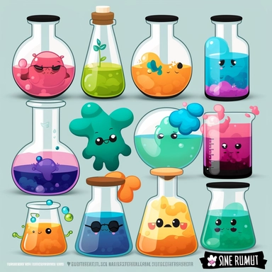 full color cute laboratory glassware cartoon clipart