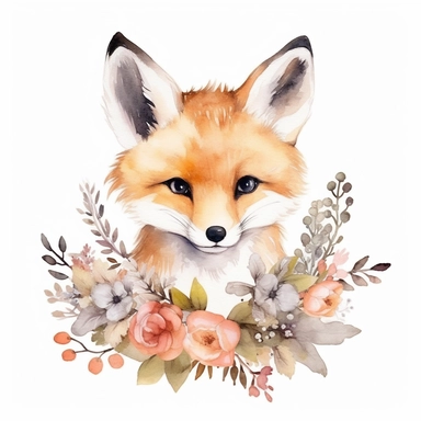 watercolor spring baby fox woodland creature on white backgroung, nursery decor, baby shower clip art, cute and whimsical design