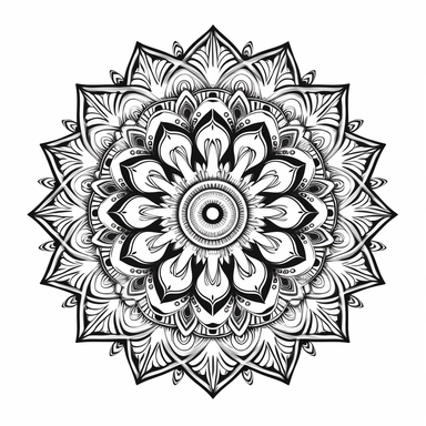 black and white clip art of mandala design, no noice, highdefinition, white background, coloring book, defined lines, textured lines