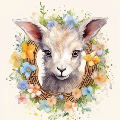 Easter baby goat, cute, colourful, highly detailed, watercolor, clipart, no signature, no text