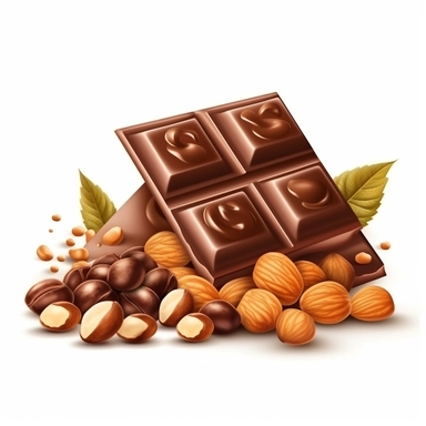 a chocolate bar with hazzle nuts, airbrush style, isolate on white background, clipart, vector