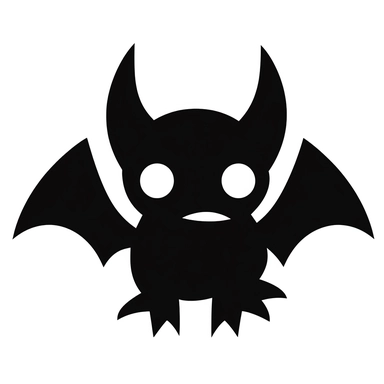 black and white silhouette of a friendly halloween bat icon, clipart style, white background, thick lines, vector, simple design, flat colour, solid colour