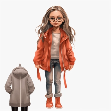little girl best friend fashion illustration clipart, png file, hyper realistic, transparent background,high detail, 8k
