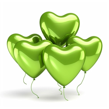 illustration of a group of heart shape green balloons against white background, beautiful, white background, clipart, PNG pure white background, high resolution, best quality, unreal engine 5