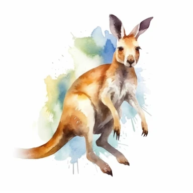 Watercolor clip art on white background, kangaroo in action, high-resolution image, soft pastel, cinematic, dramatic, ultra realism,4k, very detailed, white background,