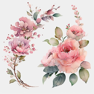 pink flowers watercolor illustration, handpainting, Greeting card Birthday Flowers Wish Rose, Hand-painted flowers transparent background PNG clipart, attention to detail,high quality, extremely detailed v 4, style of korean painter sunga park, png on white background, 8k