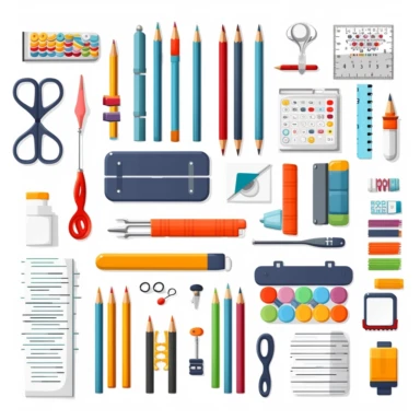 Pencil Case and Stationery Supplies Clipart, white background