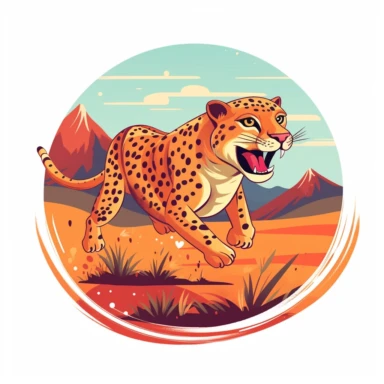 cute cheetah, gracefully sprinting across the savanna, the embodiment of speed and agility, energetic colors, clipart, on a white background
