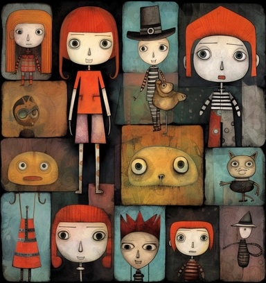 kids clipart clipartpng, in the style of high contrast compositions, black background, bill carman, gabriele münter, multilayered dimensions, visual harmony, multi-panel compositions