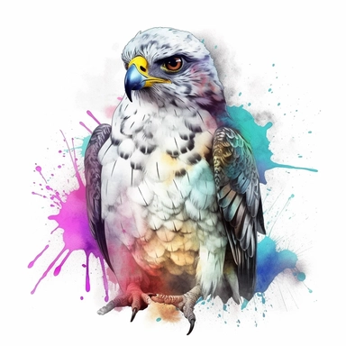 Adorable falcon, White backdrop, watercolor technique, clipart, soft brushwork, lively colors, tender artistic approach, synthwave T - shirt vector, center composition graphic design, plain background