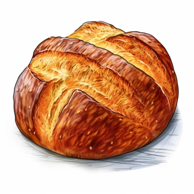 a round loaf of bread with a beautifully scored top, white background, clipart style