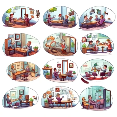 Virtual classroom, set of clipart, cartoon style, isolated white background