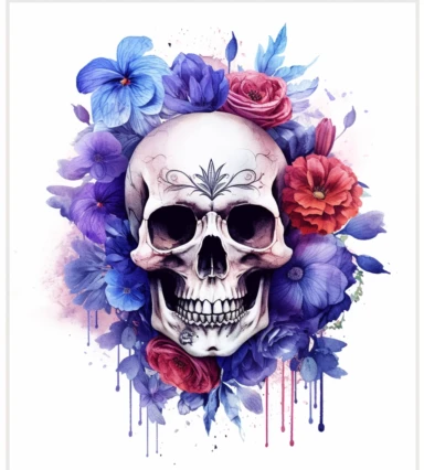flowers and skull in watercolor watercolour clipart | tattoo vector clipart, in the style of realism with surrealistic elements, detailed compositions, digitally enhanced, mexican muralism, human-canvas integration, smilecore, glorious