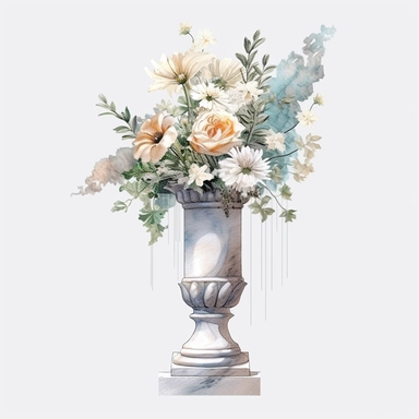 watercolour beautiful realistic white floral wedding flower spray on roman pillar tall stand realistic elegant wedding floral display stand with white glitter wedding flowers ,build a family style clip art illustrated clip art graphics , PNG image,transparent background ,ultra highly detailed, 18k, sharp focus, bright photo with vibrant colours, digitally enhanced,photographic, enhanced graphics, png format, straight, sharp focus, bright lighting, intricate detailed png image ,high definition,30