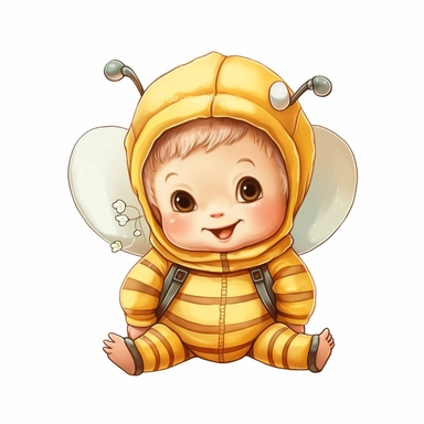 cute newborn baby wearing a honeybee costume clipart by studio ghibli on a white background