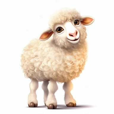 Hd clipart, sheep, child farm animal theme, cartoon style, white background, fully detailed