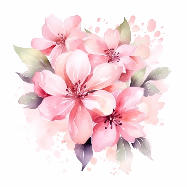 pink flowers watercolor vector clipart graphics, in the style of soft focus romanticism, glittery and shiny, jessie arms botke, symmetrical arrangement, whimsical cartoon, rosa bonheur, uhd image