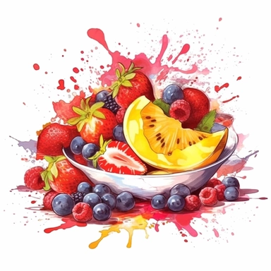 Watercolor 3D Fresh Fruit Fiesta Clipart desert cartoon t-shirt graphic, vector, contour, isolated on a white background