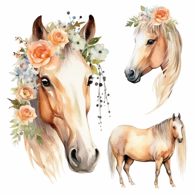Watercolor horse Clipart - cute on white background