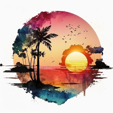 watercolored ,sunset , clipart , beach , sunset , beautiful view