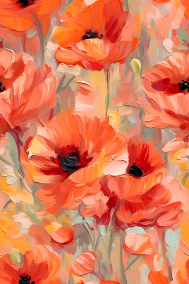 Bohemian impasto oil paint Wild poppies, Clipart pattern, Oil paint Dusty poppy Flowers , impressionistic Bohemian Flowers