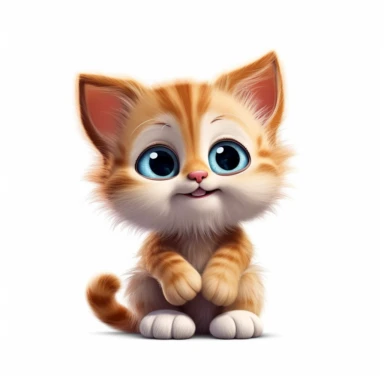 funny little kitten pixar style clipart on white background