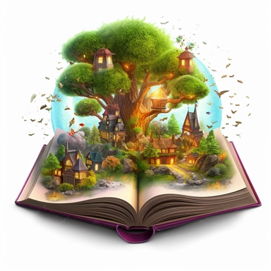 Enchanting storybook clipart, isolated on pure white background, high detail, 8k, realistic illustration, glowing dark background