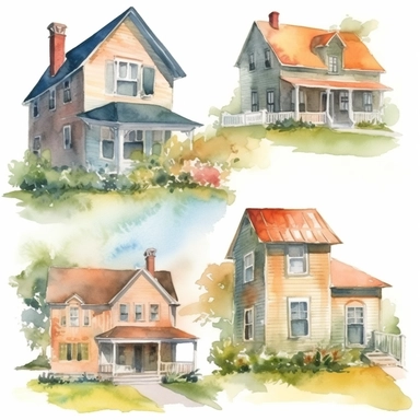 american Country HousesWatercolor clipart Pack, 8K, high resolution