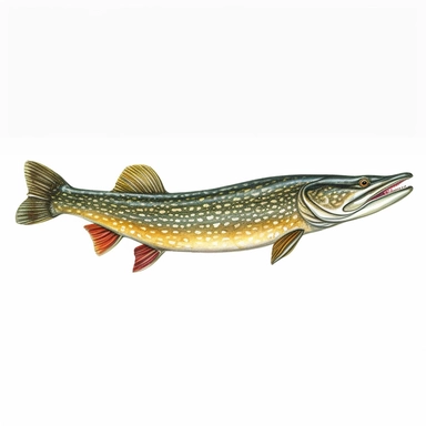 northern pike fish, isolated in white, white background with no external elements or shadows, isolated clipart figure, gorgeous colorful 3D Render