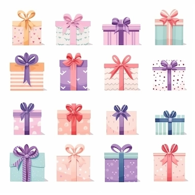 Set of gift box clipart, gift clipart, pastel color, minimal, white background for remover