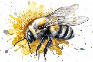 Aquarelle Bumble Bee Clipart On a Dandelion Flower, detailed painting, white background, single design, isolated white background, 8k, spaced out