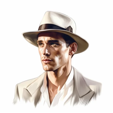 beautiful stunning handsome vintage old hollywood cinema young man, paint art style, clipart, white background, superrealistic, one of a kind