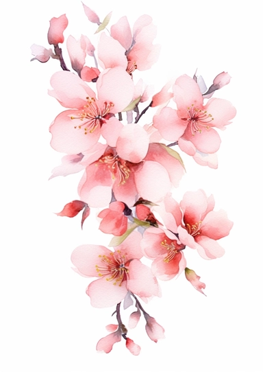 frame cherry blossom flower in soft watercolor style, clipart, white background