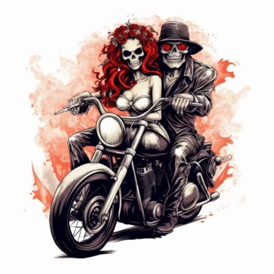 skull headed and skull faced motorcyclist on a harley looking like a las vegas showgirl white background clipart c 100