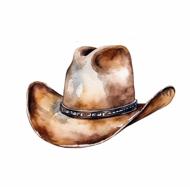 watercolor Vintage cowboy hat, clip art, multilayered, simple outline, white background