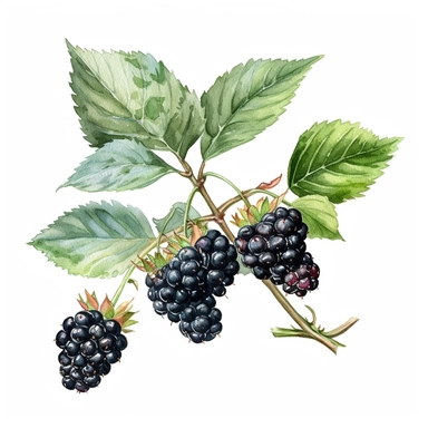 An endearing watercolor black berry clipart of black berry bunch with branches 300DPI