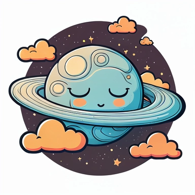 unranus planet, inclined is a pale blue gaz planet. With clouds and stars on a solar system drawing, cartoon, clipart style, vector style, comic.