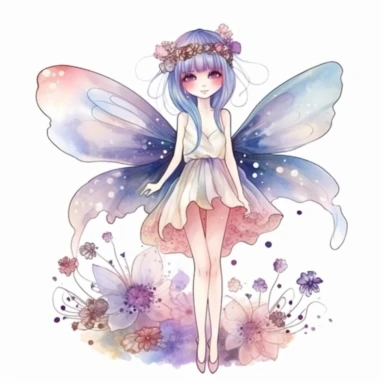illustration of a pretty fairy, cottagecore, watercolor art, cartoon artstyle, magical fantasy color palette, clipart, isolated on a white background, very high quality, 8k