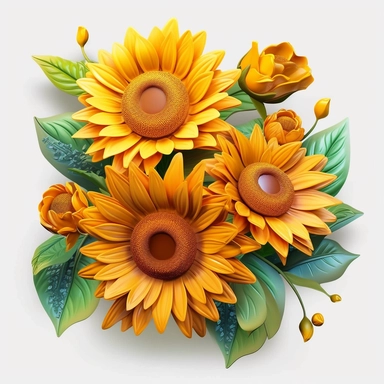 Beautiful 3D Sunflowers Daisy Sublimation Clipart,Cartoon, hyper realistic, intricate detail, illustration style,high solution,on the white background