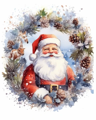 create a high quality watercolor clipart of a santa claus wreath on the white background. The image needs to be high resolution