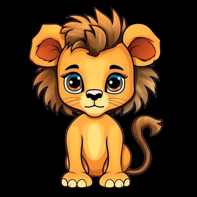 cute cartoon lion clipart, black background,--no cut off edges