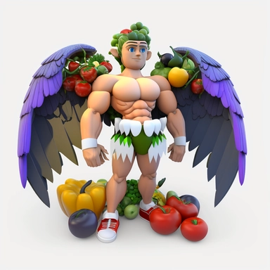 3D Angel Cartoon in the form of vegetables and fruits with many many wings and one halo clipart mascot , with a transparent background, 128K super mega pixel, insane detail, hyper-detailed, with huge details, UHD, 8K